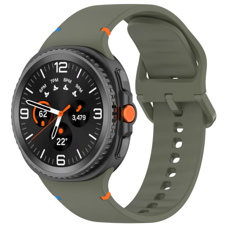 Olive green silicone watch band with a round smartwatch