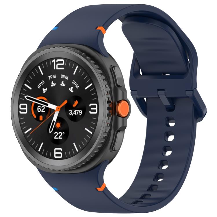 Navy silicone watch band with a round smartwatch