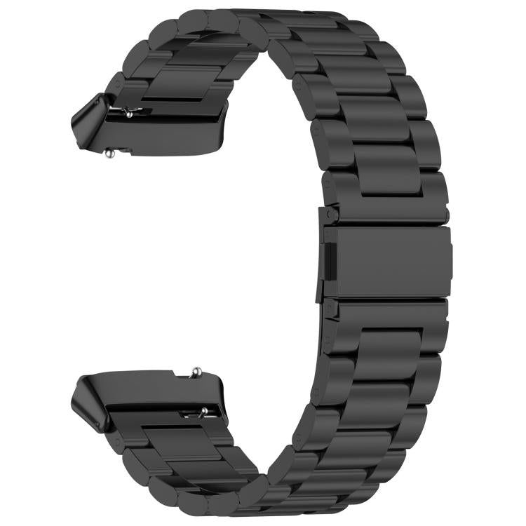 Black stainless steel watch band with open clasp and three-bead links