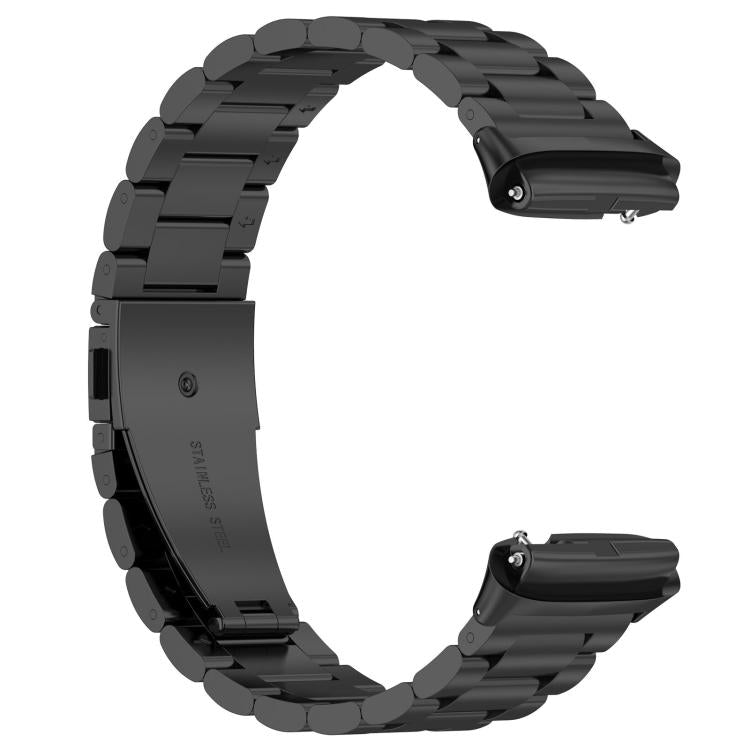 Reverse side of a black three-bead stainless steel watch band