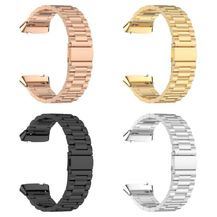 Three-bead stainless steel watch bands in rose gold, gold, black, and silver