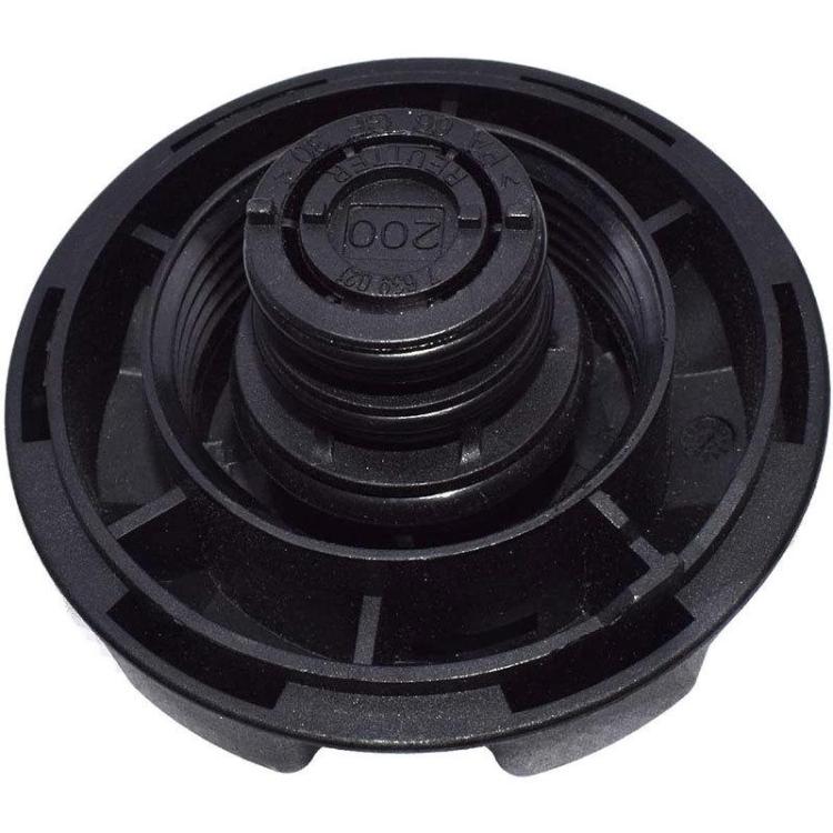 Car radiator cap underside with internal circular channels and embossed “200” mark