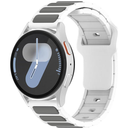 18mm white and gray silicone watch band fitted to a smartwatch, shown from the front.