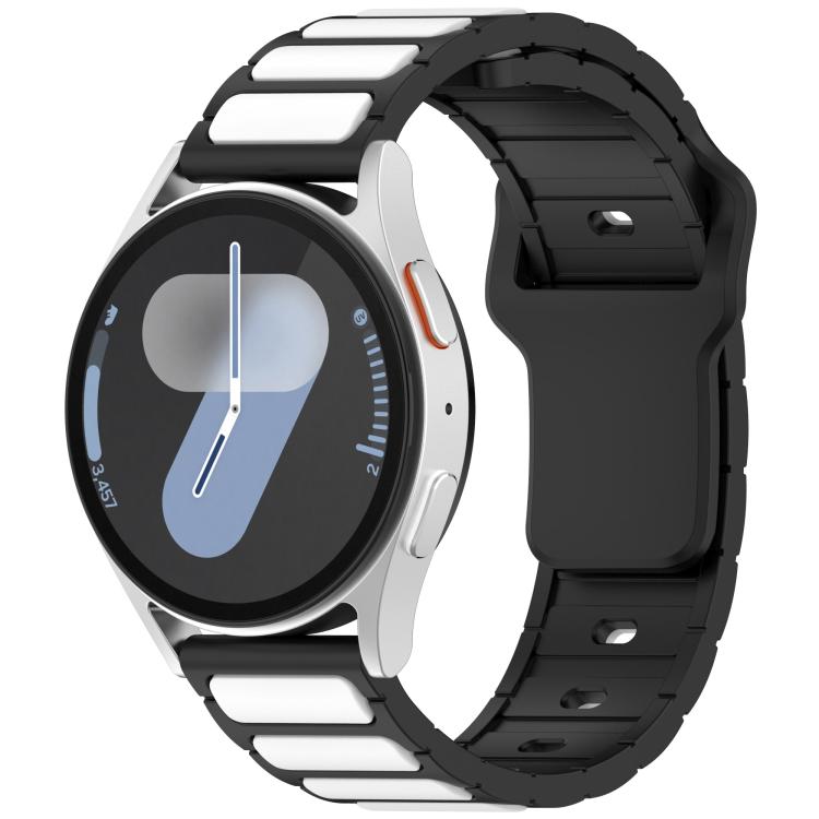 18mm black silicone watch band with white accent panels, fitted to a smartwatch.