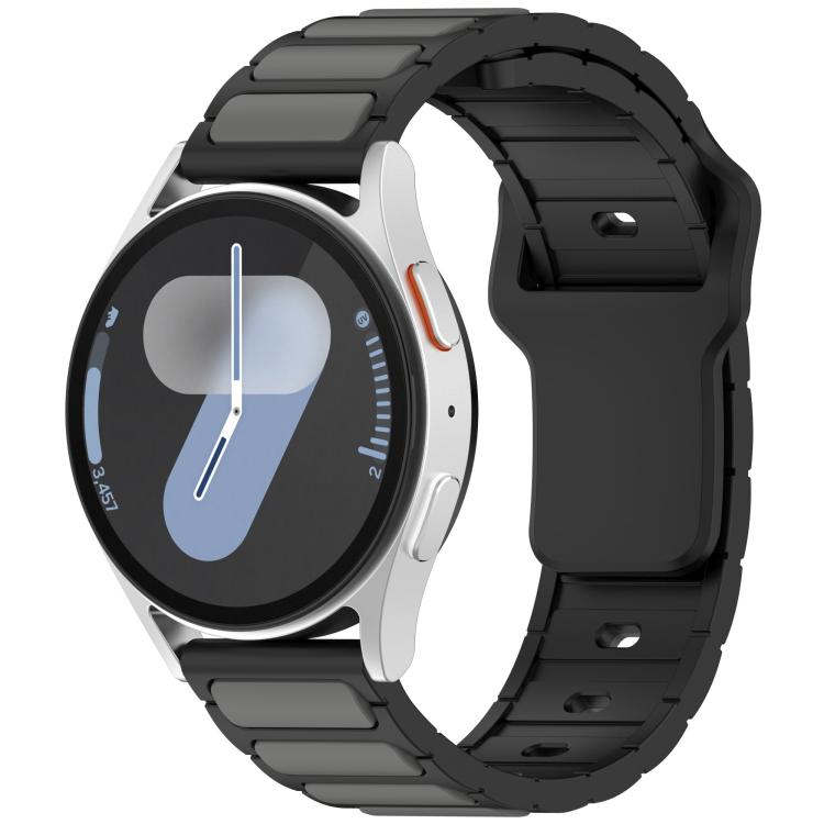 18mm black silicone watch band with gray accent panels, fitted to a smartwatch.