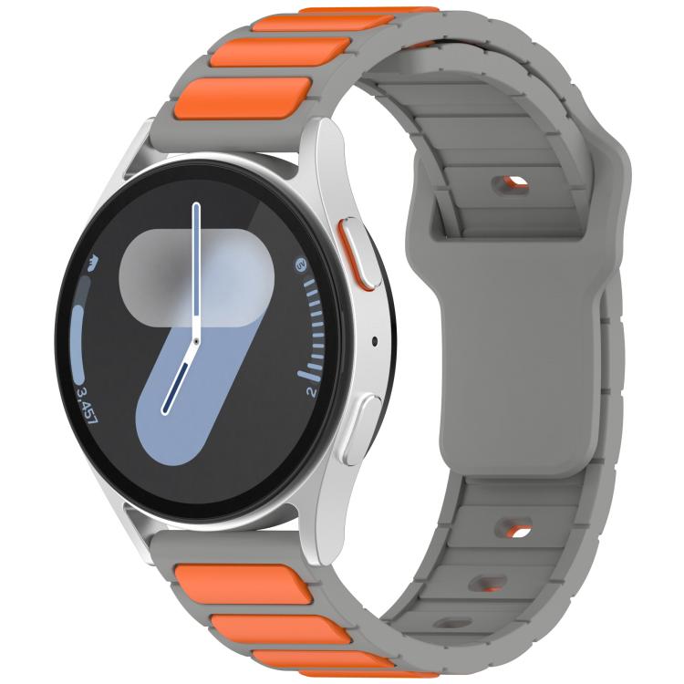 18mm gray silicone watch band with orange accent panels, fitted to a smartwatch.