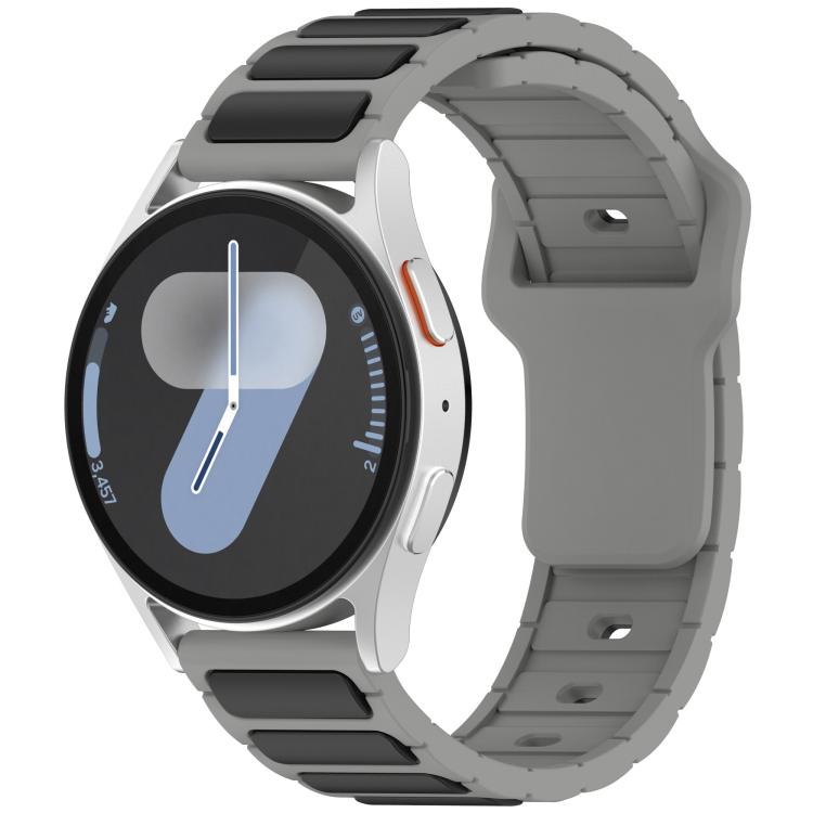 18mm gray silicone watch band with black accent panels, fitted to a smartwatch.