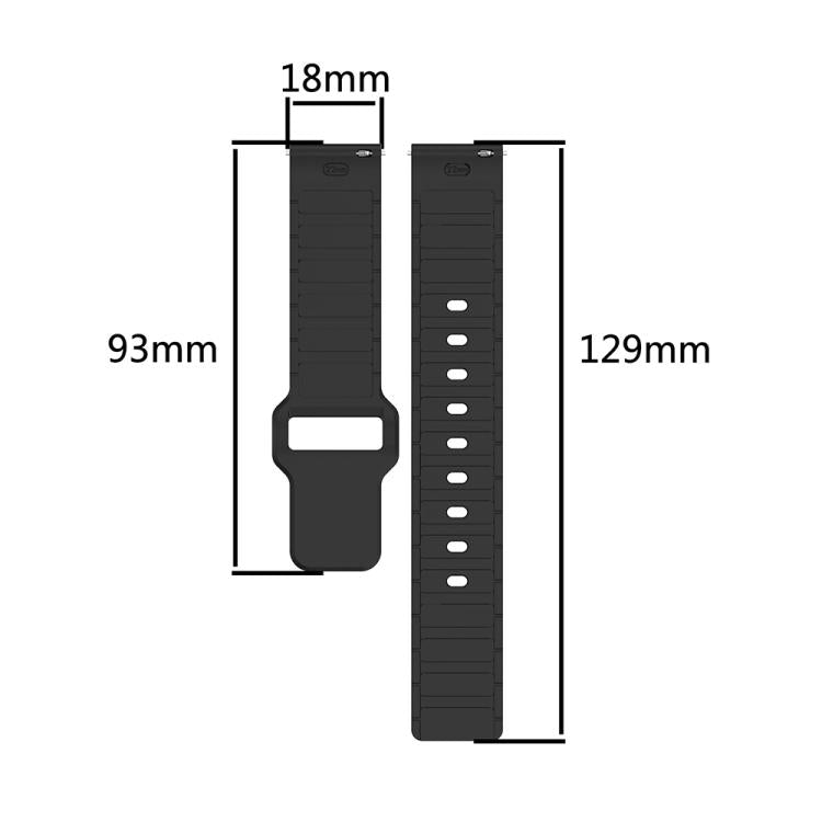 Black silicone watch band pieces with 18 mm width and 93 mm and 129 mm lengths.