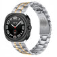 Silver five-bead watch band with rose gold accent stripes on a smartwatch.