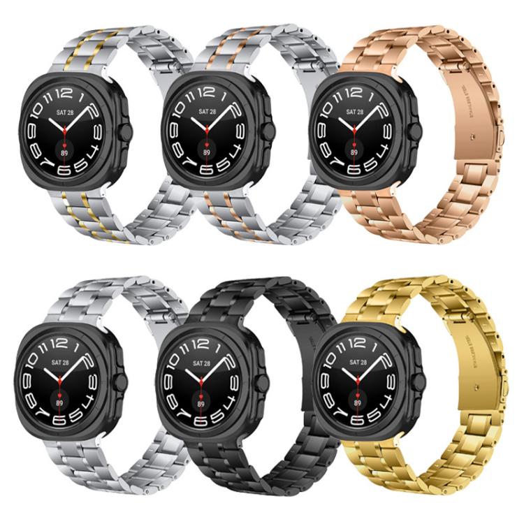 Five-bead metal watch bands in silver, two-tone, rose gold, black, and gold