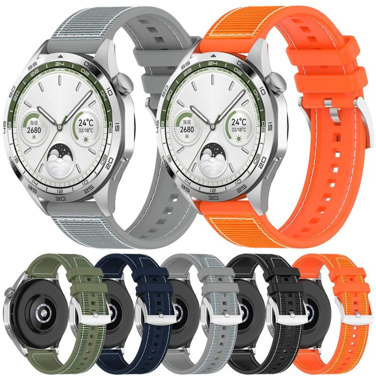 xDfind watch band in gray and orange, with five color options shown