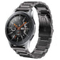 Black three-link titanium alloy watch band with flat clasp, shown attached to a watch.