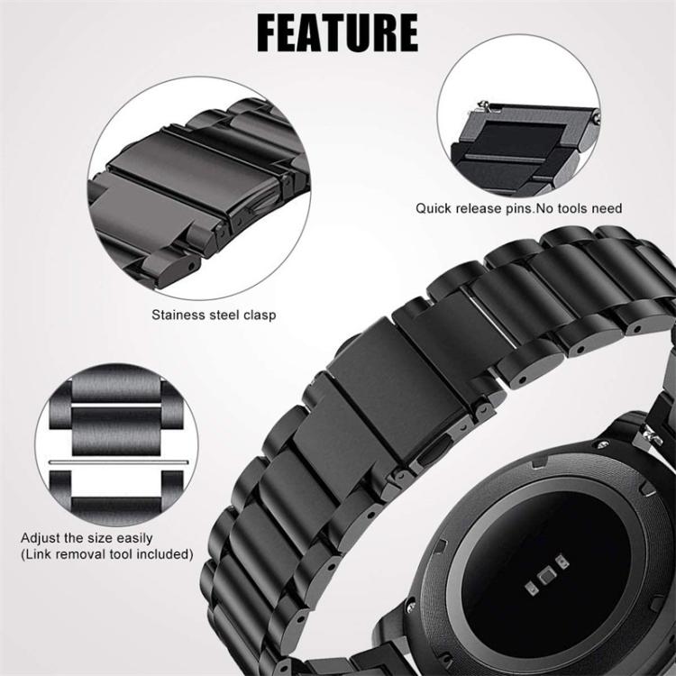 Black three-bead titanium alloy watch band with quick-release pins and adjustable links.