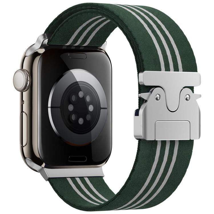 Green and white three-stripe nylon watch band shown attached to a smartwatch