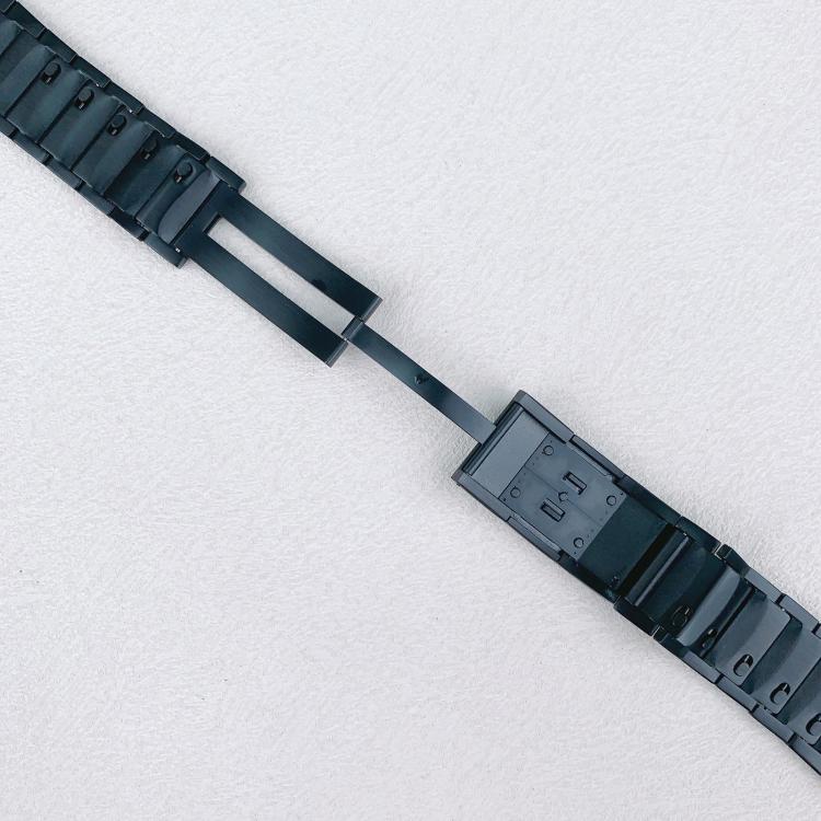 Black stainless steel watch band with side-detachable clasp opened