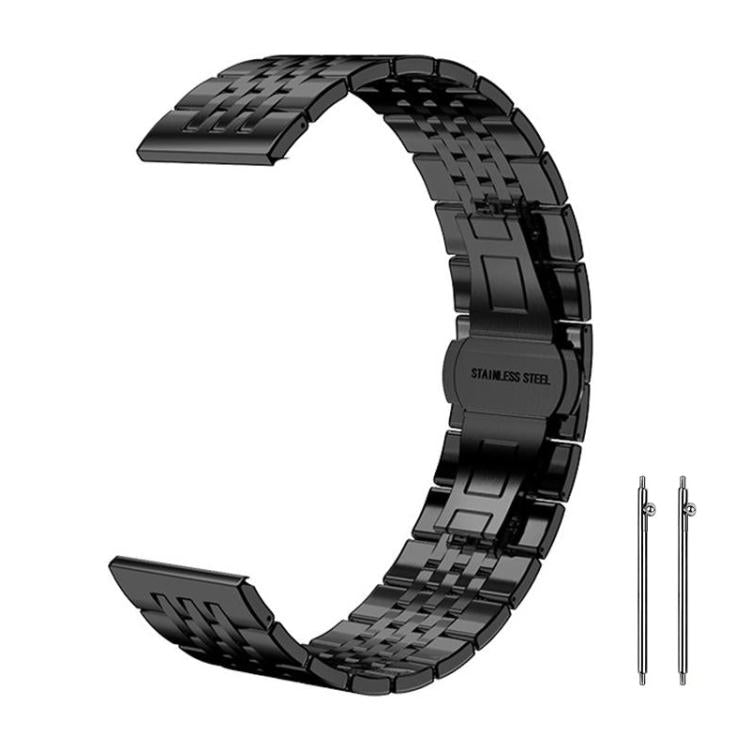 Black stainless steel watch band with seven-bead links and two spring bars.