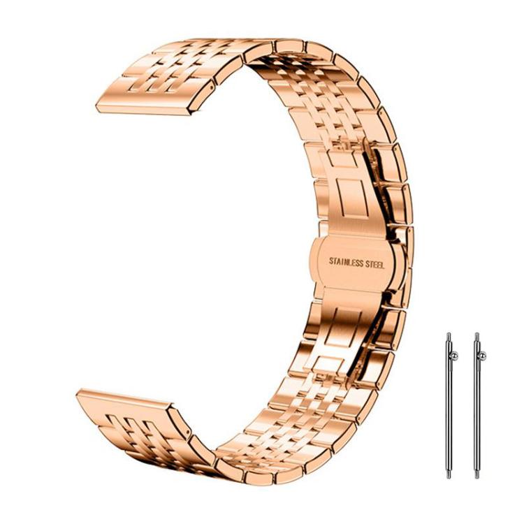Rose gold seven-bead stainless steel watch band with folding clasp and two spring bars.