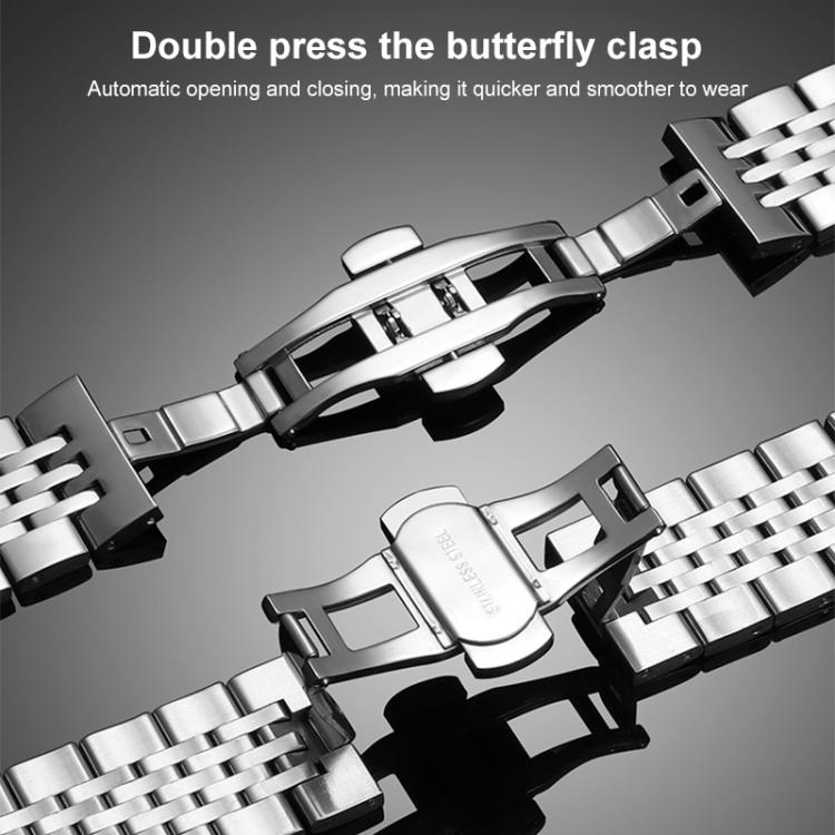 Silver seven-bead watch band with open butterfly clasp