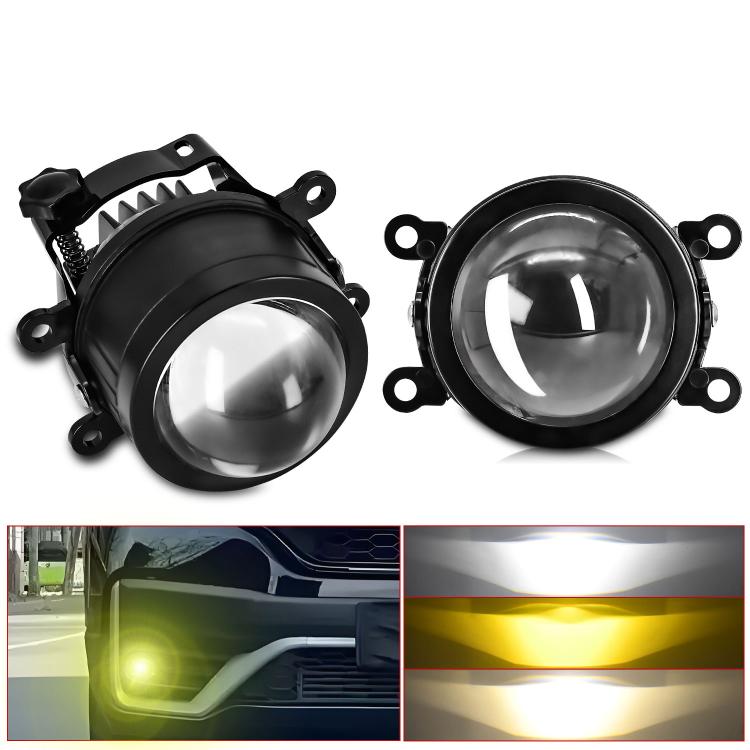 Dual-lens 3-inch fog light projector pair with black mounting brackets