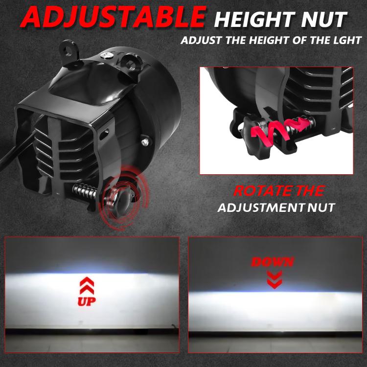 Adjustable height fog light projector mount nut on black dual-lens housing