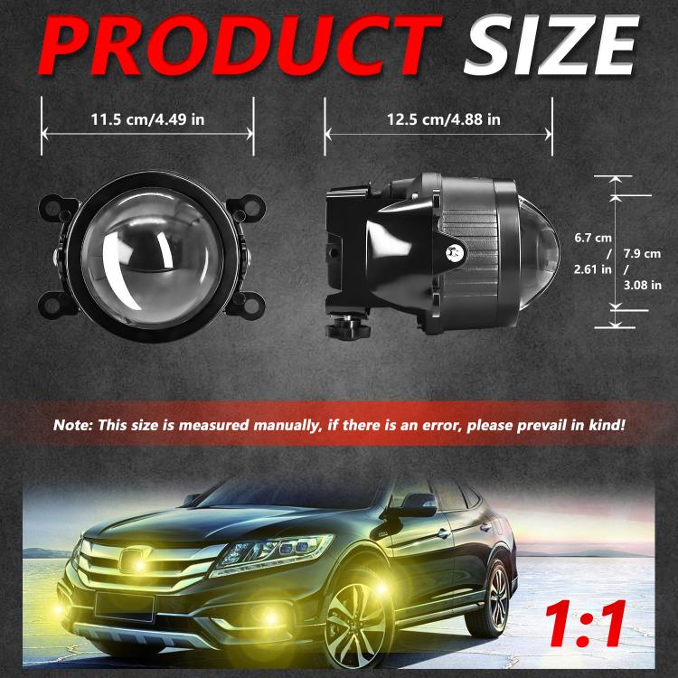 3-inch dual-lens fog light projector pair, front and side size views