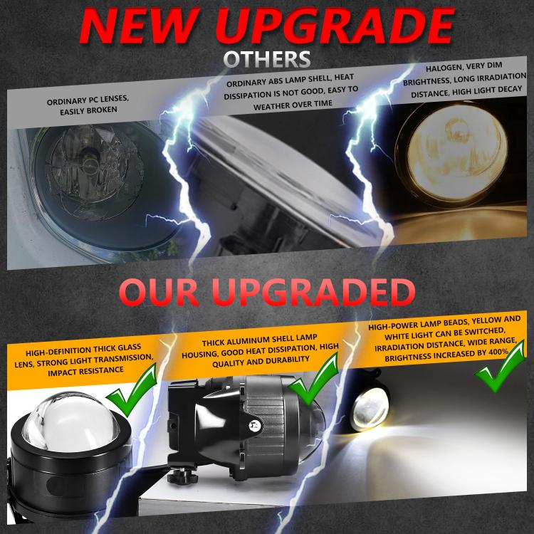 Upgraded black dual-lens fog light projector pair with bright beam output