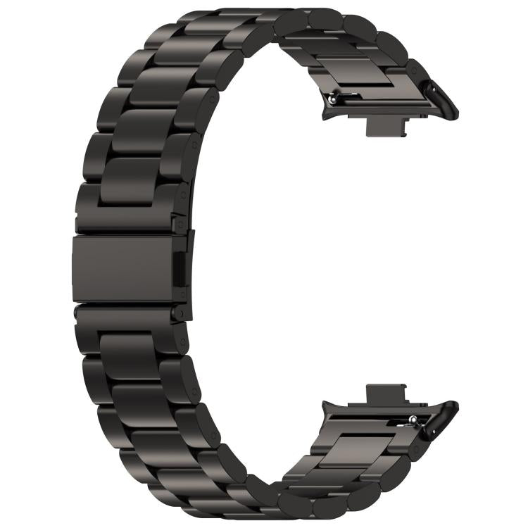 Black titanium alloy watch band with flat links and open folding clasp