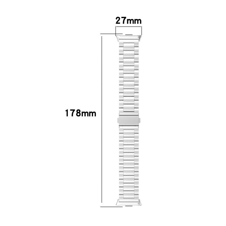 Silver titanium alloy watch band with flat links, 178 mm long and 27 mm wide
