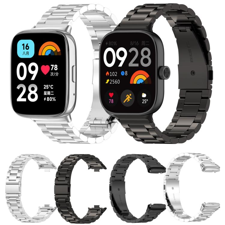 Titanium alloy watch bands in silver and black with linked tri-bead design