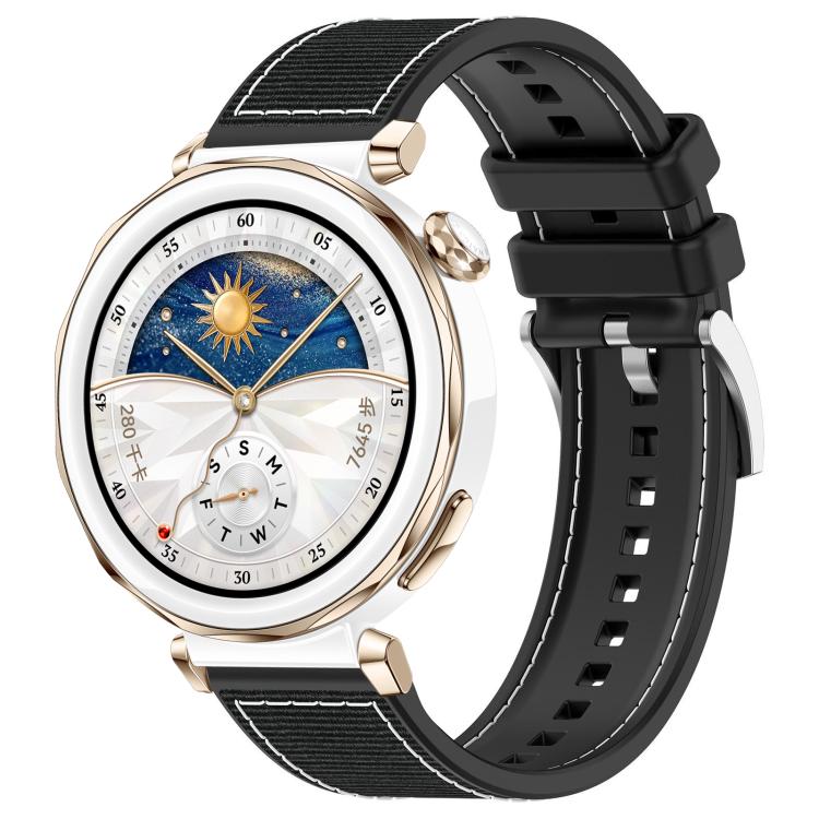 Black hybrid nylon-braid and silicone watch band with a perforated strap