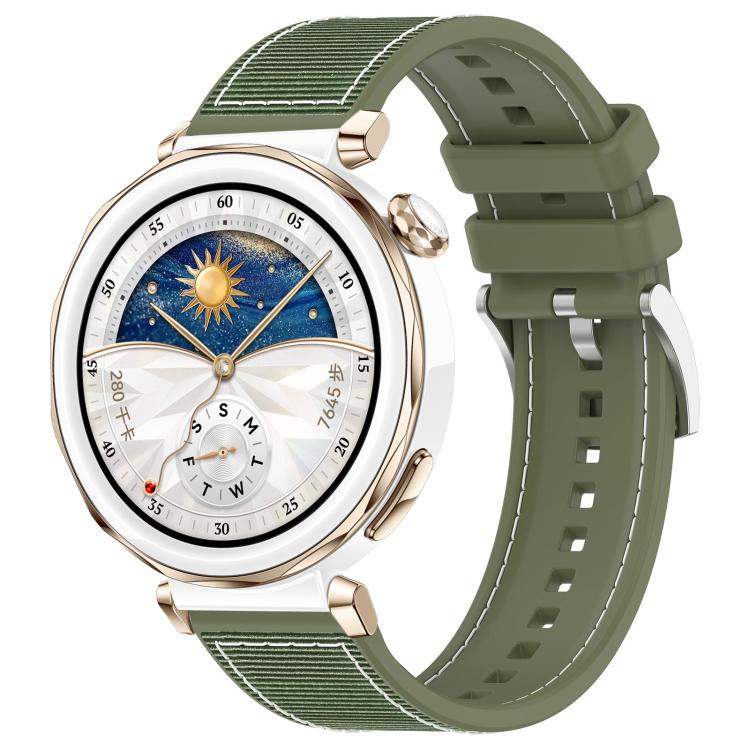 Olive green hybrid nylon-braid and silicone watch band with a perforated strap