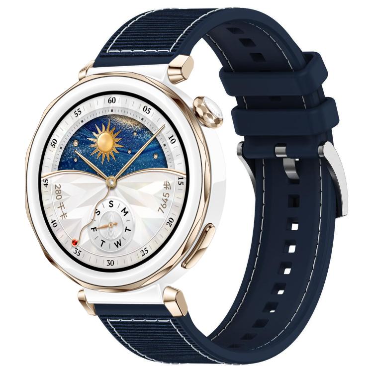 Midnight blue hybrid nylon-braid and silicone watch band with a perforated strap