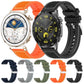 Hybrid nylon braid and silicone watch bands in five colors shown on watches and alone.