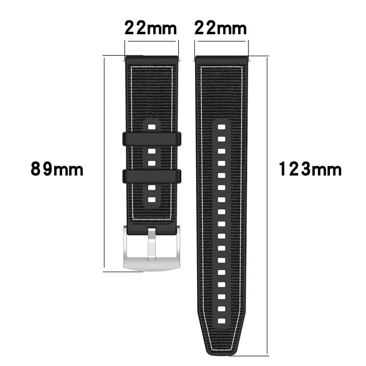 Black hybrid watch band in two pieces, with 22 mm width and 89 mm and 123 mm lengths