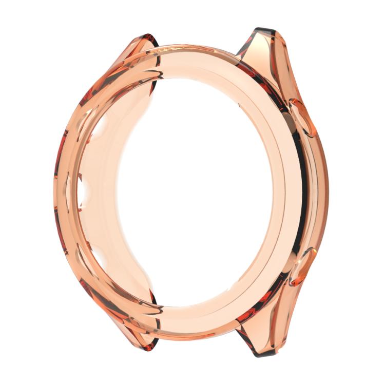 Transparent orange TPU watch case cover with open center and raised edges for Garmin Forerunner 970