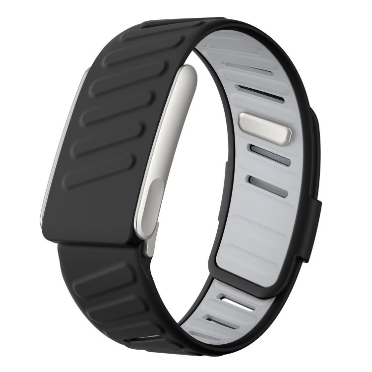 Silicone sports watch band with a black exterior and light gray interior