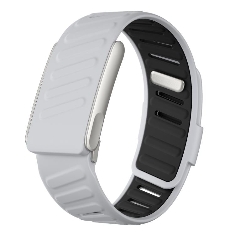 Silicone sports watch band with a light gray exterior and black interior