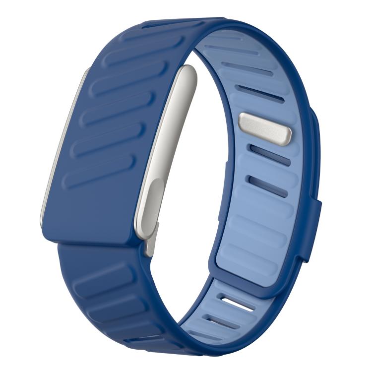 Silicone sports watch band with a dark blue exterior and light blue interior