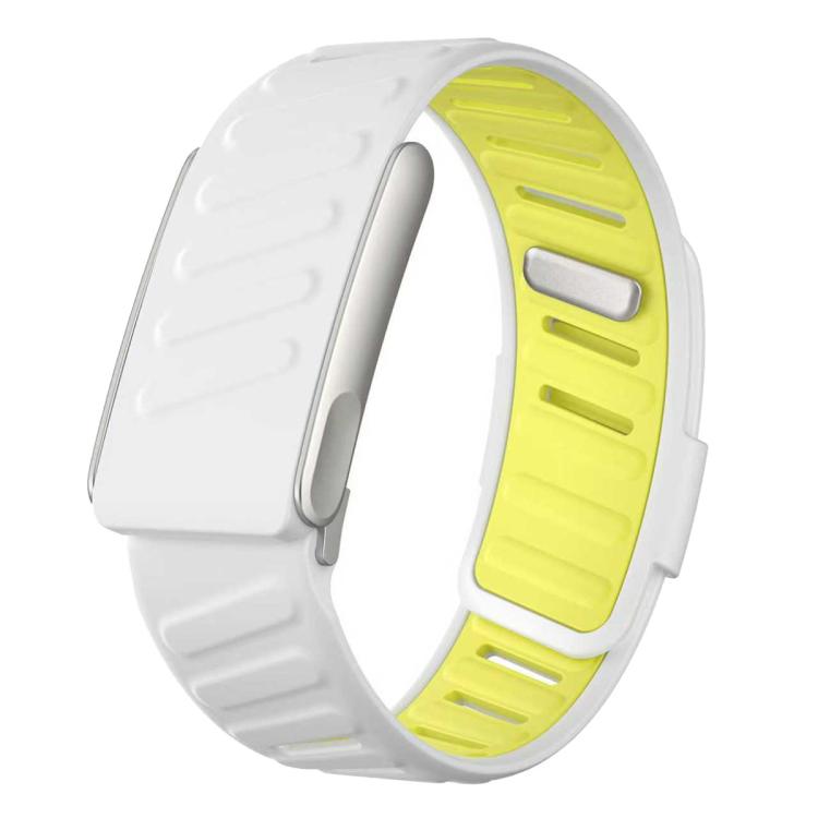 White silicone sports watch band with lime yellow inner panels
