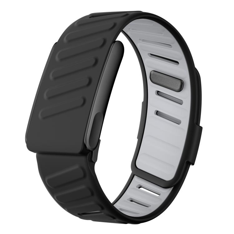 Two-tone silicone sports watch band with black outer strap and light gray inner surface