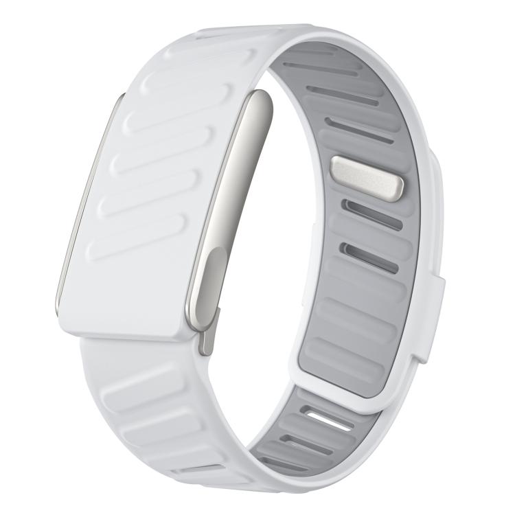White silicone sports watch band with light gray inner surface and ridged strap