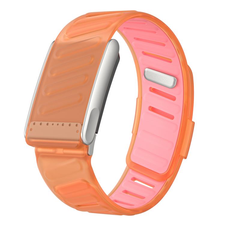 Transparent orange silicone sports watch band with pink inner surface