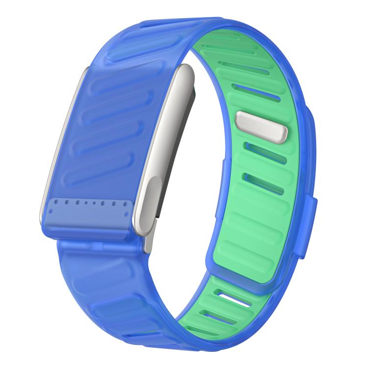 WHOOP 5.0 silicone sports band in blue and mint green