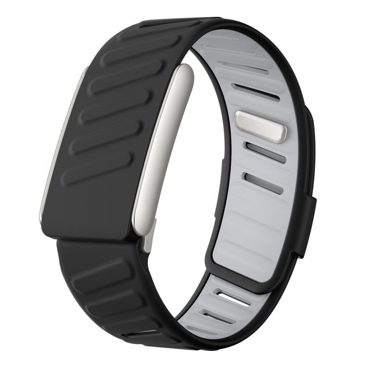 WHOOP 5.0 silicone sports band with black exterior and light gray interior