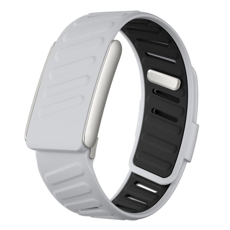 WHOOP 5.0 silicone sports band with light gray exterior and black interior
