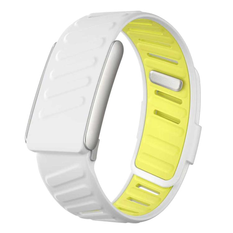 WHOOP 5.0 silicone sports band with white exterior and yellow interior