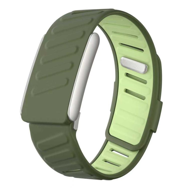 WHOOP 5.0 silicone watch band in olive green with a pale green inner strap