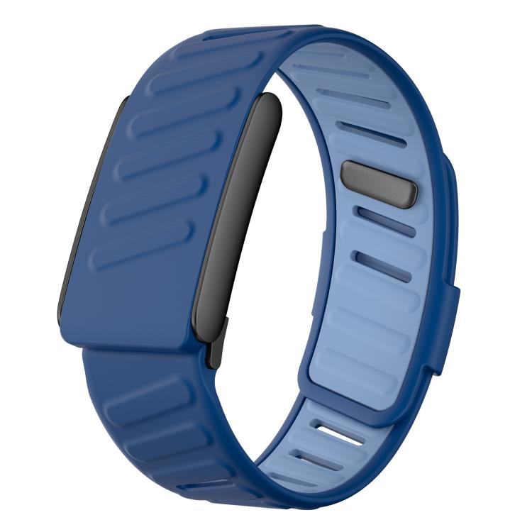 WHOOP 5.0 silicone watch band in dark blue with a light blue inner strap
