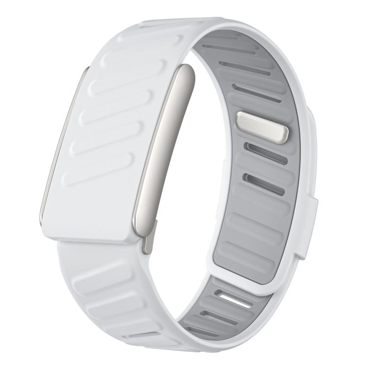 WHOOP 5.0 silicone watch band with a white outer strap and gray inner strap