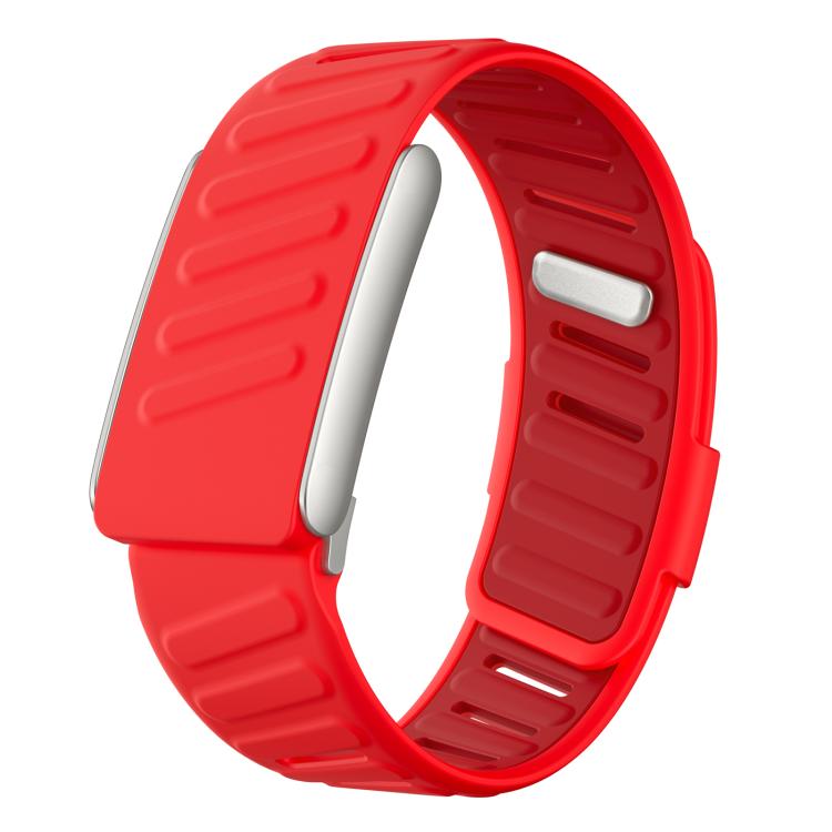 WHOOP 5.0 silicone watch band with a bright red outer strap and dark red inner strap
